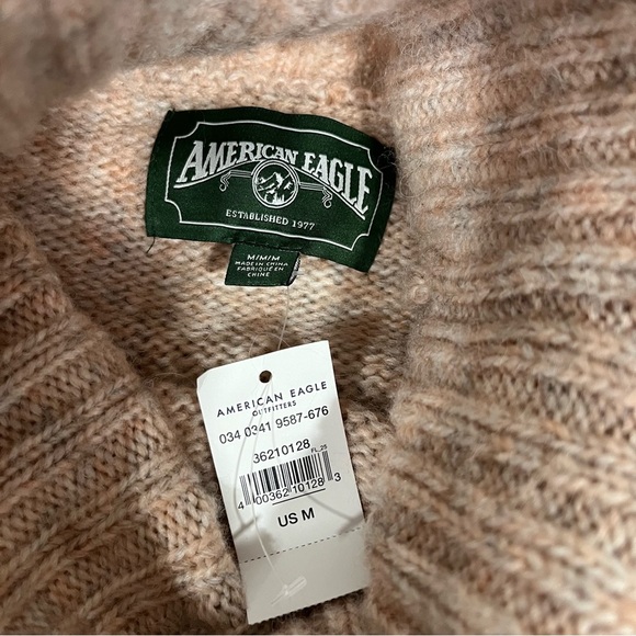 AEO blush pink ribbed turtleneck sweater wool blend medium - Picture 7 of 9